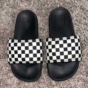 Vans Kids Checkered Slide Sandals - Black and White